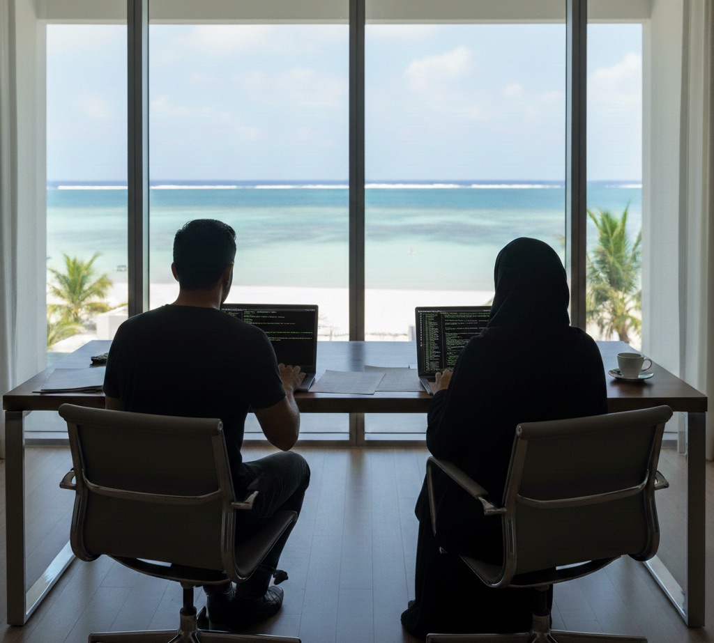 Team collaborating on tech